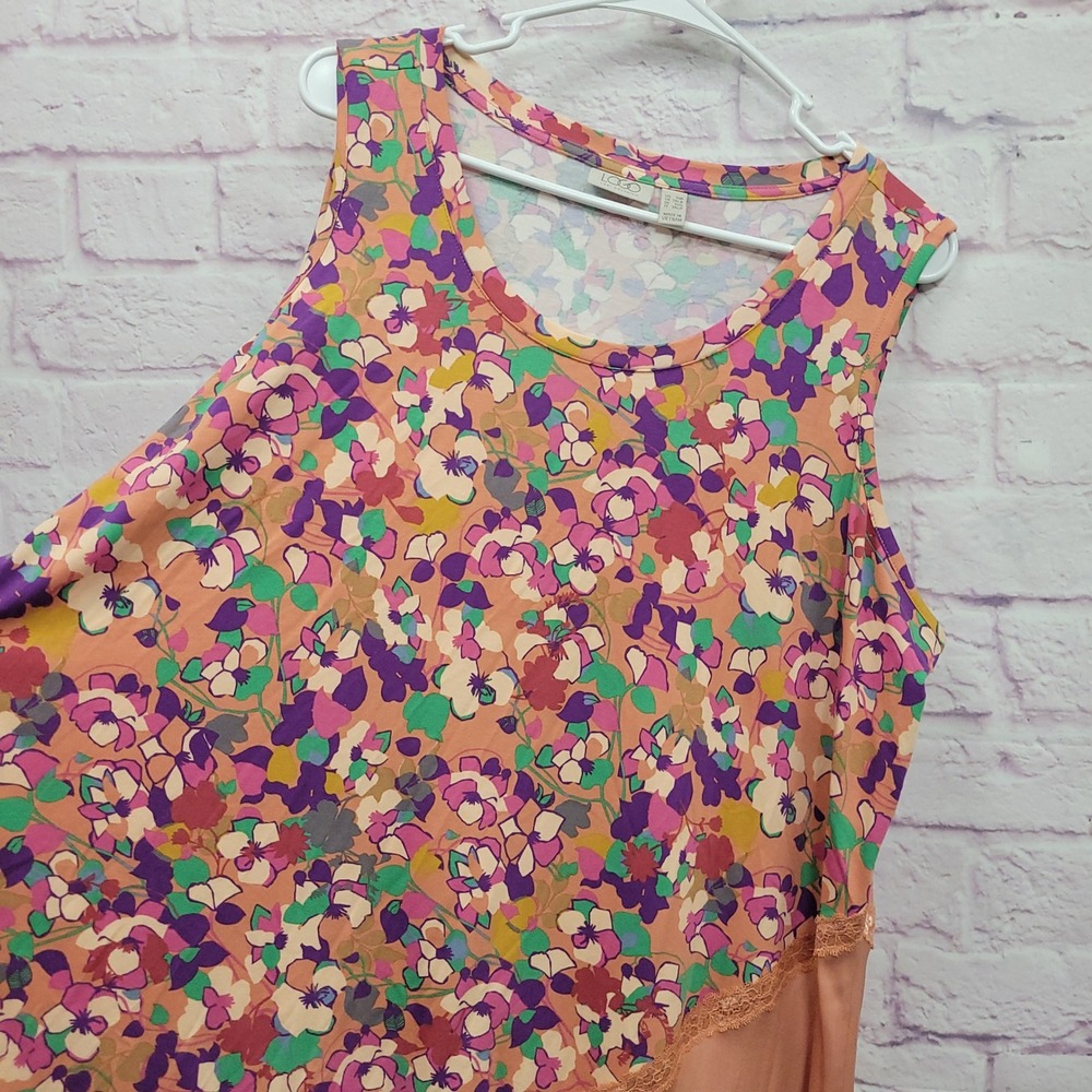 LOGO Lori Goldstein Floral Asymmetric Dress 1XP Midi Sleeveless Lace Cottagecore - Picture 5 of 8